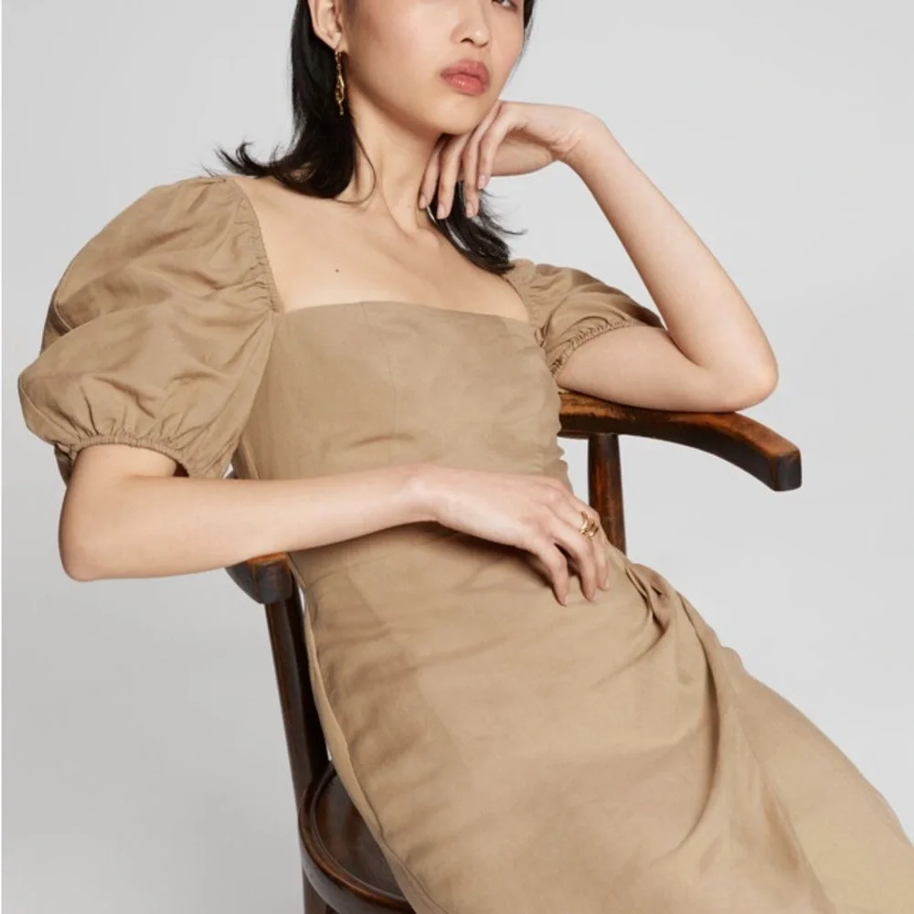 & Other Stories Tan Midi Dress with Puff Sleeves - Picture 7 of 7